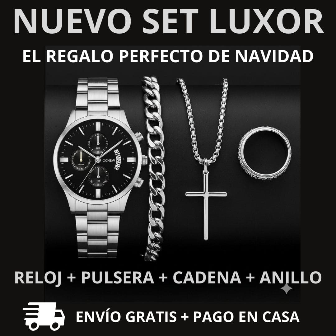 ¡PROMO INICIO 2026! SET LUXOR™ – RELOJ + PULSERA + CADENA + ANILLO |