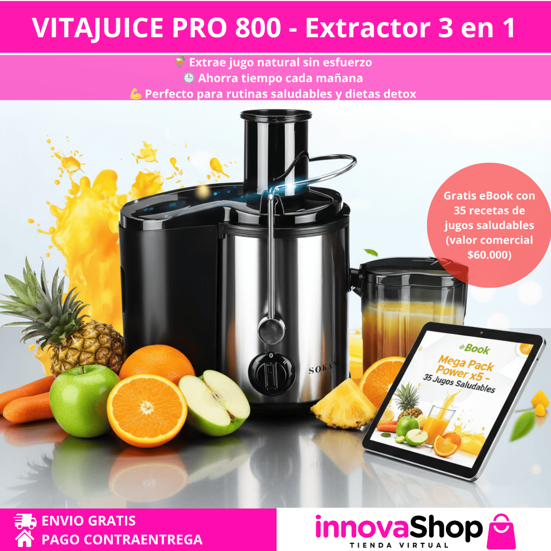 PROMO BLACK FRIDAY! VitaJuice Pro 800 - Extractor de jugo 3 en 1 + eBook GRATIS "35 recetas de jugos saludables"