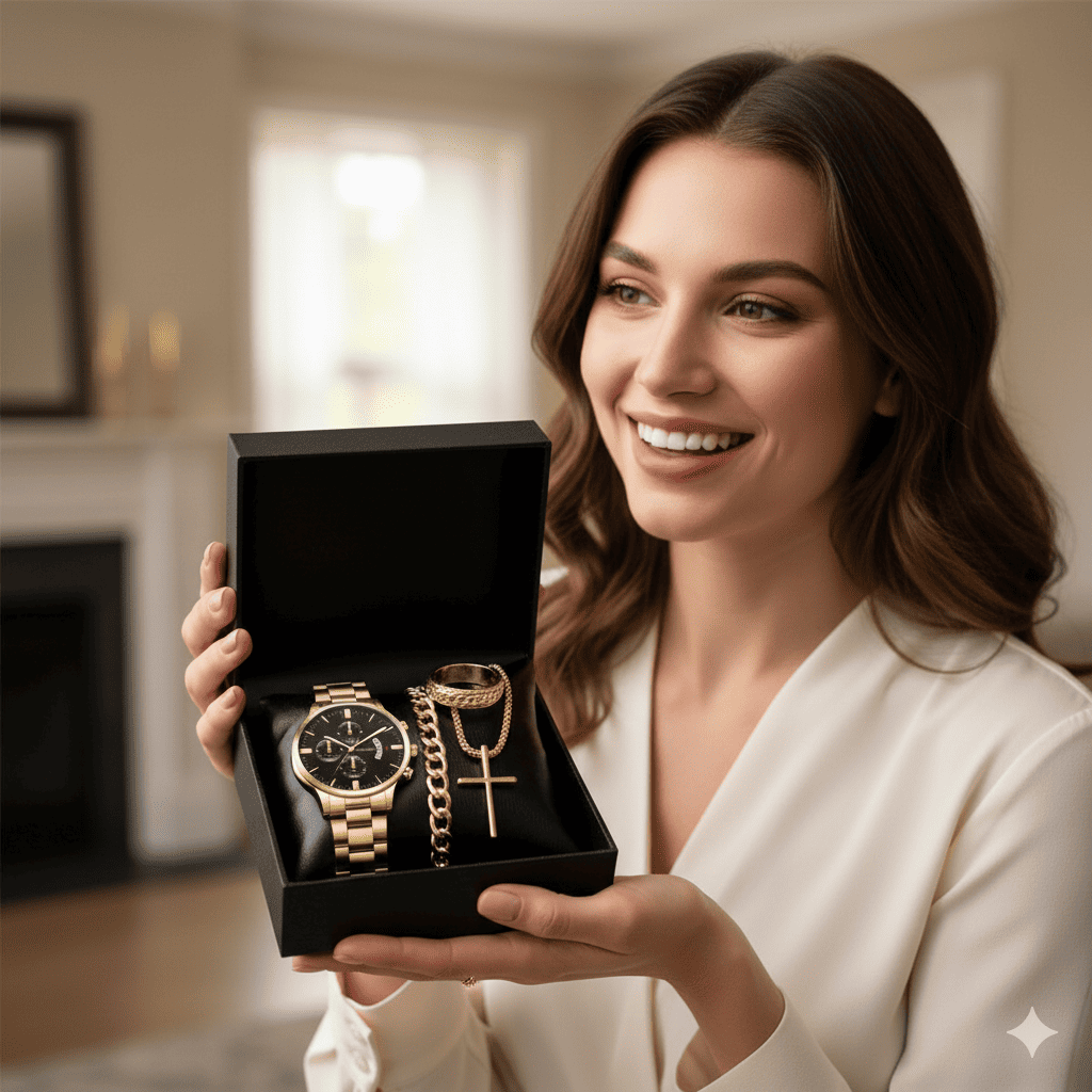 ¡PROMO INICIO 2026! SET LUXOR™ – RELOJ + PULSERA + CADENA + ANILLO |