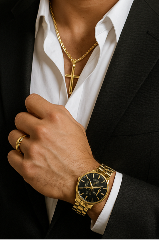 NUEVO SET LUXOR™ – RELOJ + PULSERA + CADENA + ANILLO | Edición Regalo para Hombre